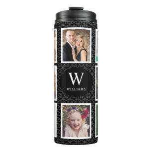Family Photo Collage 8 Photos Black Pattern Thermal Tumbler
