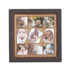 Family Photo Collage 9 Instagram Pics Wood Burlap Gift Box