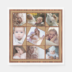 Family Photo Collage 9 Instagram Pics Wood Burlap Napkin