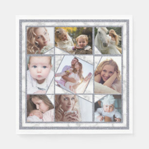 Family Photo Collage 9 Instagram Pictures Marble Napkin