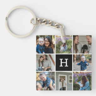 Family Photo Collage and Monogram Key Ring