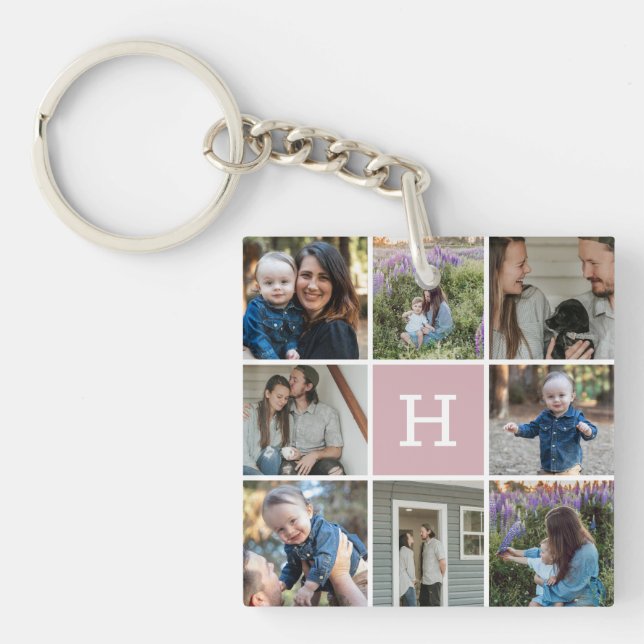 Family Photo Collage and Monogram Key Ring (Front)