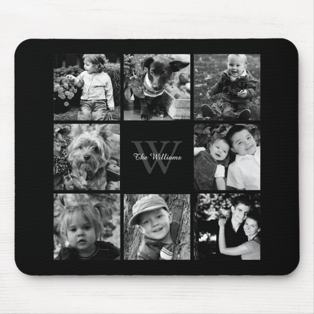 Family Photo Collage and Monogram Mouse Pad (Front)