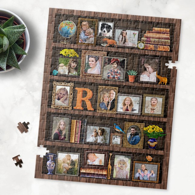 Family Photo Collage Antique Bookcase Personalised Jigsaw Puzzle (Creator Uploaded)