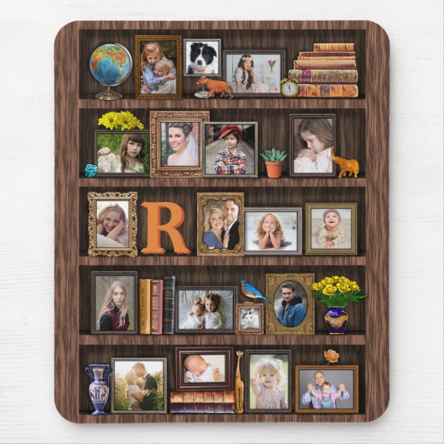 Family Photo Collage Antique Bookcase Personalised Mouse Pad (Front)