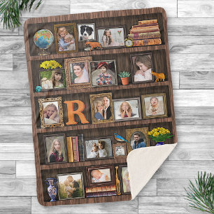 Family Photo Collage Antique Bookcase Personalised Sherpa Blanket