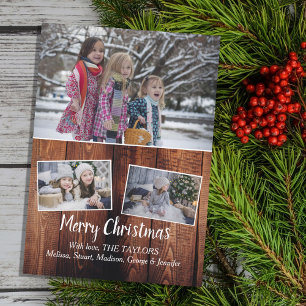 Family photo collage barn wood Merry Christmas Holiday Card