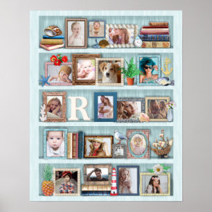 Family Photo Collage Beach Bookcase Personalised Poster