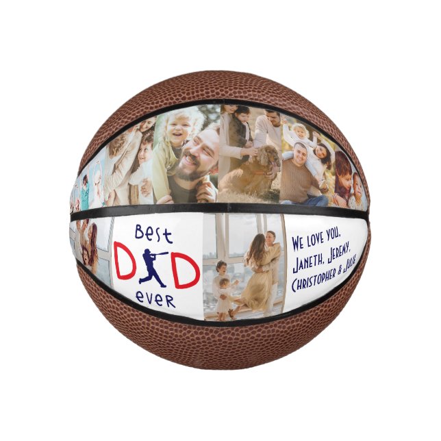 Family Photo Collage Best Dad Ever Fathers Day Mini Basketball (Front)