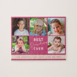 Family Photo Collage Best Grandma Ever Jigsaw Puzzle<br><div class="desc">Give your grandmother this fun family puzzle for any occasion... birthday,  Christmas or Grandparent's day. Personalize this with 5 photos of her grandchildren. "Best Grandma Ever" appears in a combination of plain text and script for modern typography. The puzzle offers raspberry pink background.</div>
