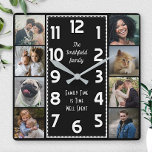 Family Photo Collage Black and White Art Deco Easy Square Wall Clock<br><div class="desc">Make your own personalised photo collage clock with this easy template. This square, classy clock has white numbers lined up in the middle in a deco-style long rectangle and a plain black background that you can "customise" to whatever image or colour you'd like. Along the edges, there's room for you...</div>