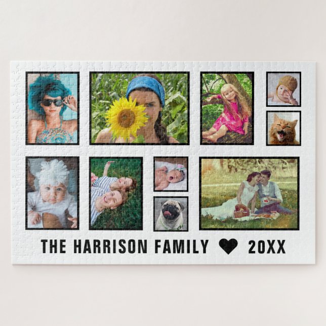 Family Photo Collage Black and White Custom Easy Jigsaw Puzzle (Horizontal)
