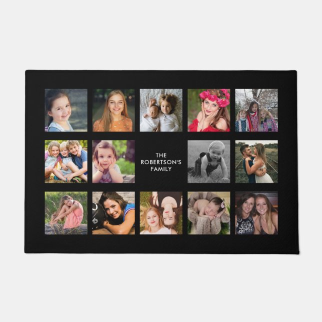Family Photo Collage Black Custom Doormat (Front)