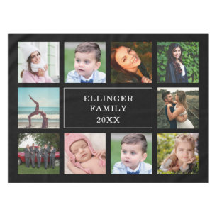 Family Photo Collage Black Custom Tablecloth