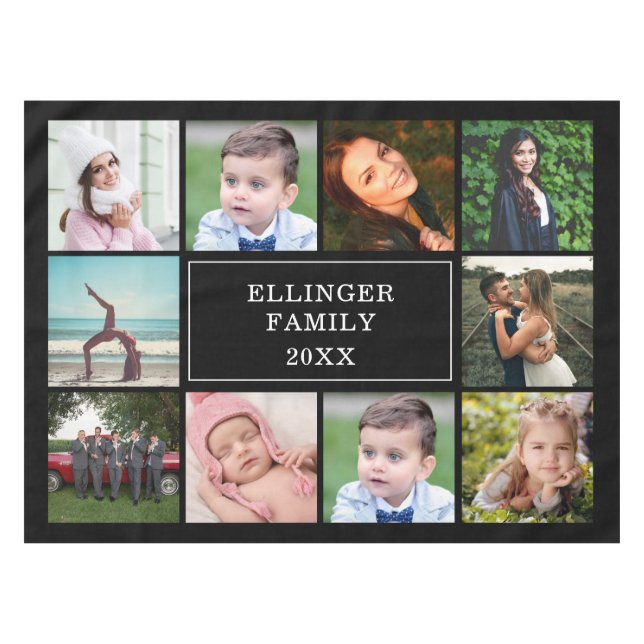 Family Photo Collage Black Custom Tablecloth (Front (Horizontal))