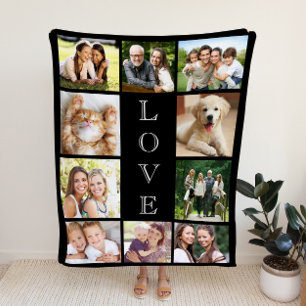 Family Photo Collage Black Sherpa Blanket