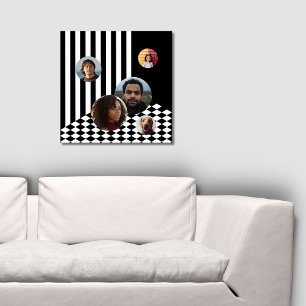 Family Photo Collage Black & White Stripes Chequer Poster