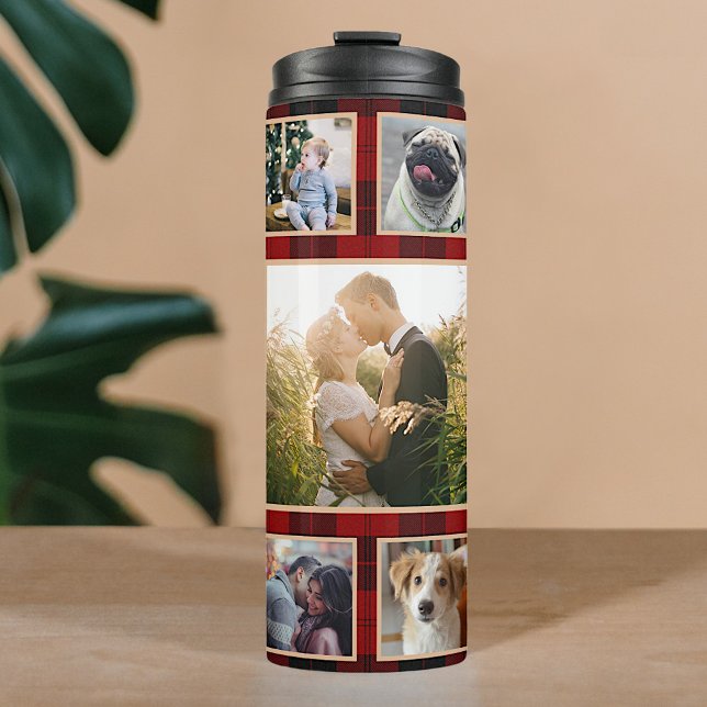 Family Photo Collage Buffalo Plaid 11 Pictures Thermal Tumbler (Creator Uploaded)