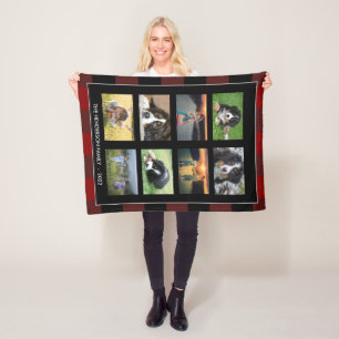 Family photo collage buffalo plaid personal fleece blanket