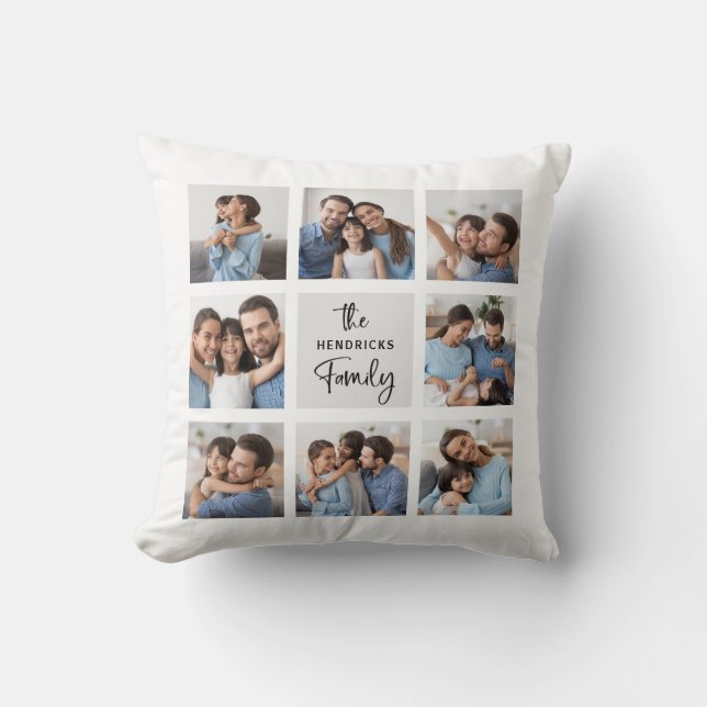 Family Photo Collage | Chic Modern Script Cushion (Front)