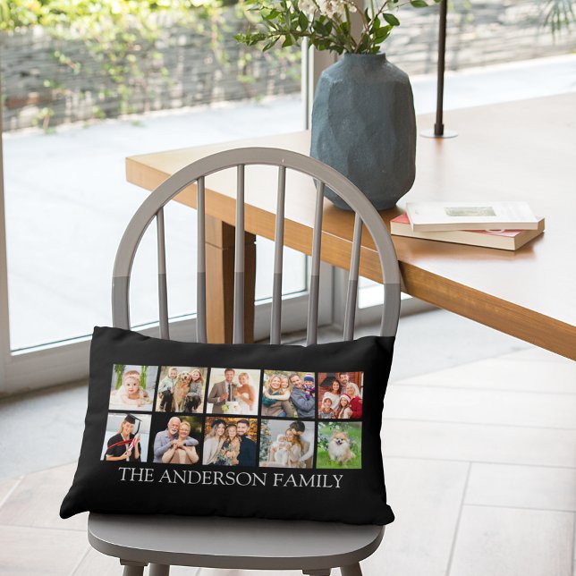 Family Photo Collage - Choose Your Colour Lumbar Cushion (Customize to change text size, text style or background color.)
