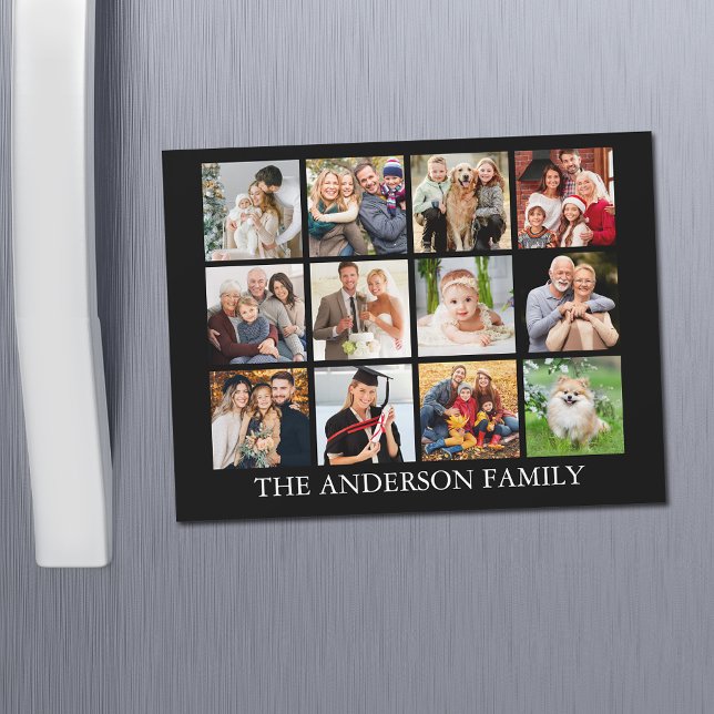 Family Photo Collage - Choose Your Colour Magnet (Customize to change text size, style or background color.)