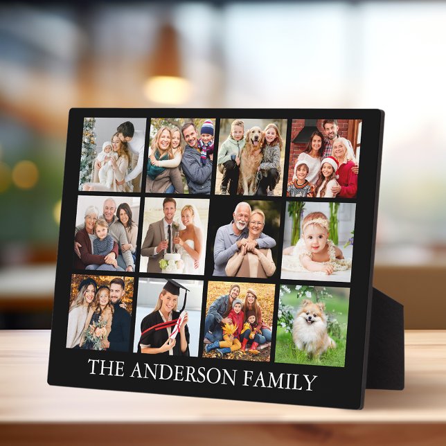 Family Photo Collage - Choose Your Colour Plaque (Customize to change text size, color, text style or background color.)