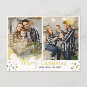 Family Photo Collage Christmas Gold Holiday Postcard