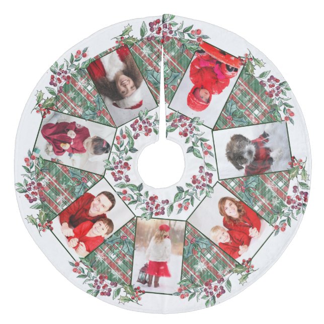 Family Photo Collage Christmas Wreath White Fleece Tree Skirt (Front)