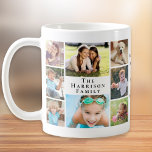 Family Photo Collage Coffee Mug<br><div class="desc">Celebrate your family with a fun custom coffee mug featuring an 8 photo collage of your children,  parents,  pets,  etc.,  your family name in elegant serif typography and everyone's fist names in simple modern typography.</div>