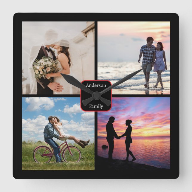 Family Photo Collage 📸👨‍👩‍👧‍👦  Colourful Love Square Wall Clock (Front)