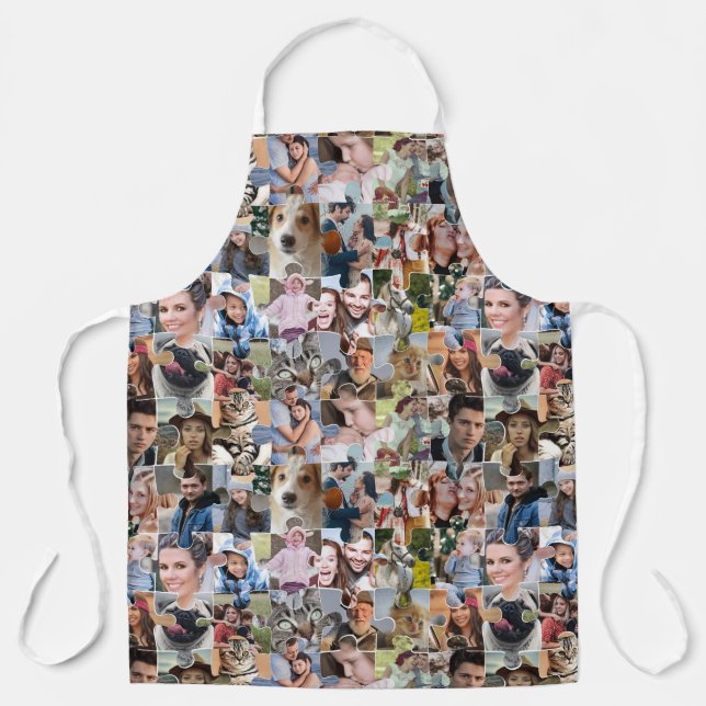 Family Photo Collage Custom 24 Pic Puzzle Shape Apron (Front)