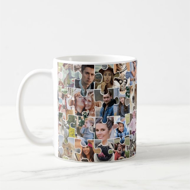 Family Photo Collage Custom 24 Pic Puzzle Shape Coffee Mug (Left)