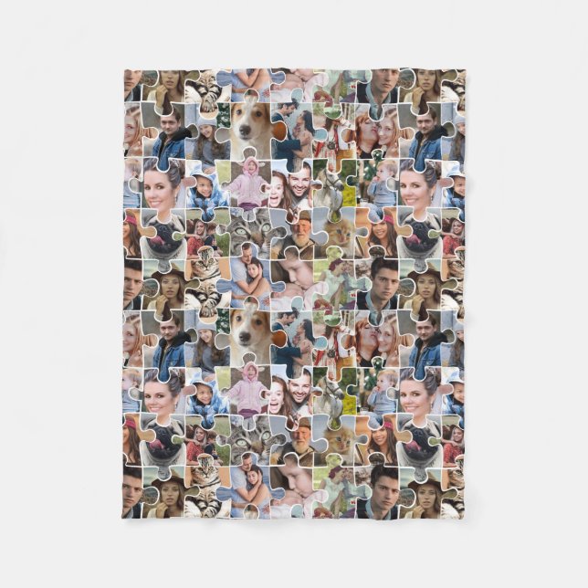 Family Photo Collage Custom 24 Pic Puzzle Shape Fleece Blanket (Front)