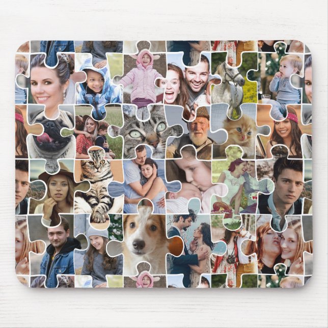 Family Photo Collage Custom 24 Pic Puzzle Shape Mouse Pad (Front)