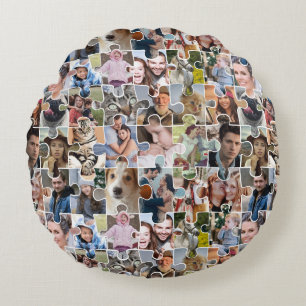 Family Photo Collage Custom 24 Pic Puzzle Shape Round Cushion