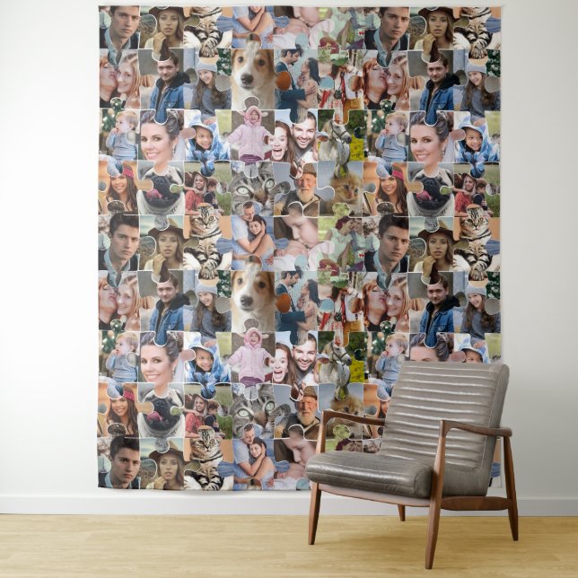 Family Photo Collage Custom 24 Pic Puzzle Shape Tapestry (In Situ)