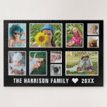 Family Photo Collage Custom Name Easy Black White Jigsaw Puzzle<br><div class="desc">This simple photo collage jigsaw puzzle has room for 10 of your personalised pictures, plus one line of custom text. Each picture includes a white frame. The background colour is black (you can customise further and change it to any shade). Use the easy templates to personalise. Need help customising this...</div>
