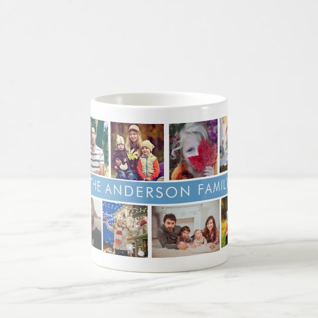 Family Photo Collage Custom Name Text Kids Mum Dad Coffee Mug (Center)
