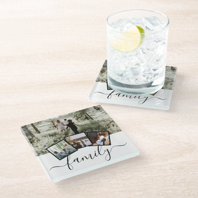 Family Photo Collage Custom Personalised Gift Idea Glass Coaster (Angled)