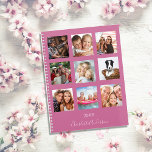 Family photo collage dark pink name script 2025 planner<br><div class="desc">Make your own unique family photo collage as a gift for your mom, wife or yourself. Use four, 9 of your favorite photos of your family, friends, dream travel destination or pet! Personalize and add a name and a year. The name is written with a modern hand lettered style script....</div>