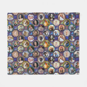 Family Photo Collage Dark Quilt Look 28 Pictures Fleece Blanket