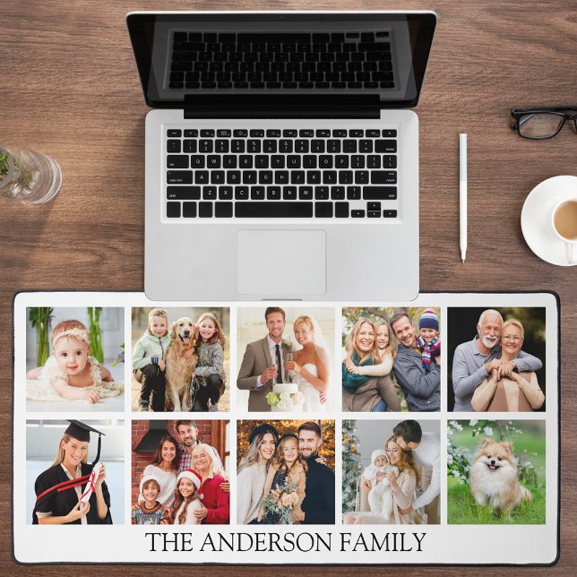 Family Photo Collage Desk Mat (Customize to change text size, text style or background color.)