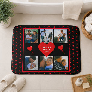 Family Photo Collage Family Heart Black Background Bath Mat
