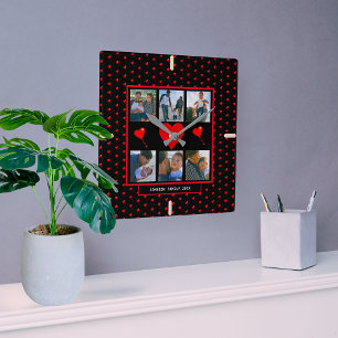 Family Photo Collage Family Heart Black Background Square Wall Clock