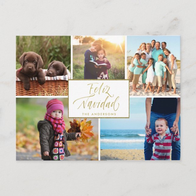 Family Photo Collage Feliz Navidad Christmas Holiday Postcard (Front)
