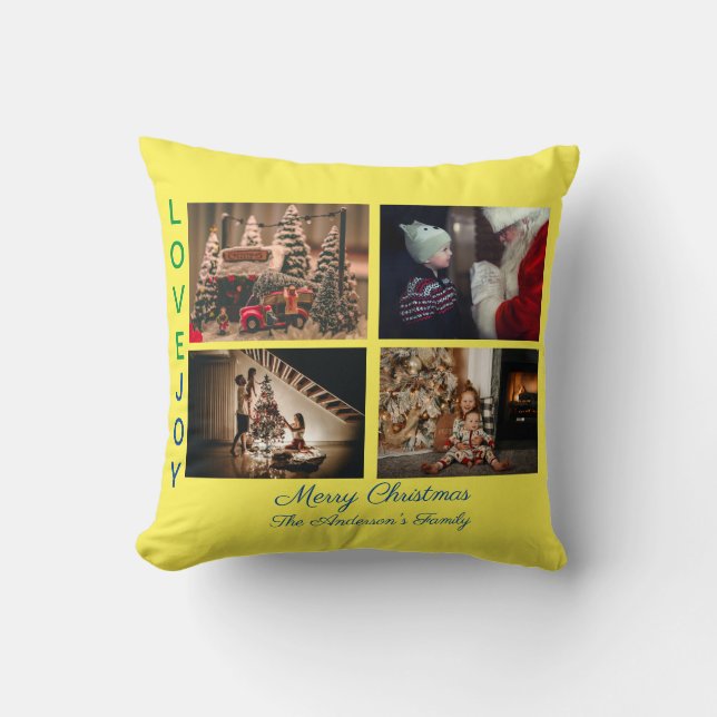 Family Photo Collage Four Photos Merry Christmas Cushion (Front)