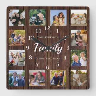 Family Photo collage Grandparent Gift Square Wall Clock