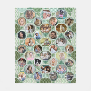 Family Photo Collage Green Quilt Look 35 Pics Easy Fleece Blanket