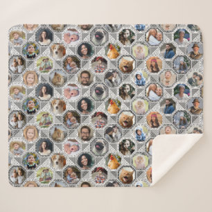 Family Photo Collage Grey Quilt Look 28 Pics Sherpa Blanket